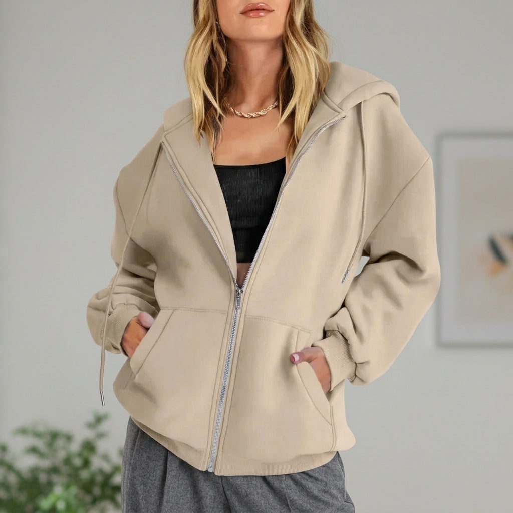 Women's Cotton Fleece Zip Up Hoodie Oversized Casual Sweatshirt