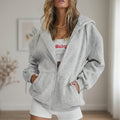 Women's Cotton Fleece Zip Up Hoodie Oversized Casual Sweatshirt