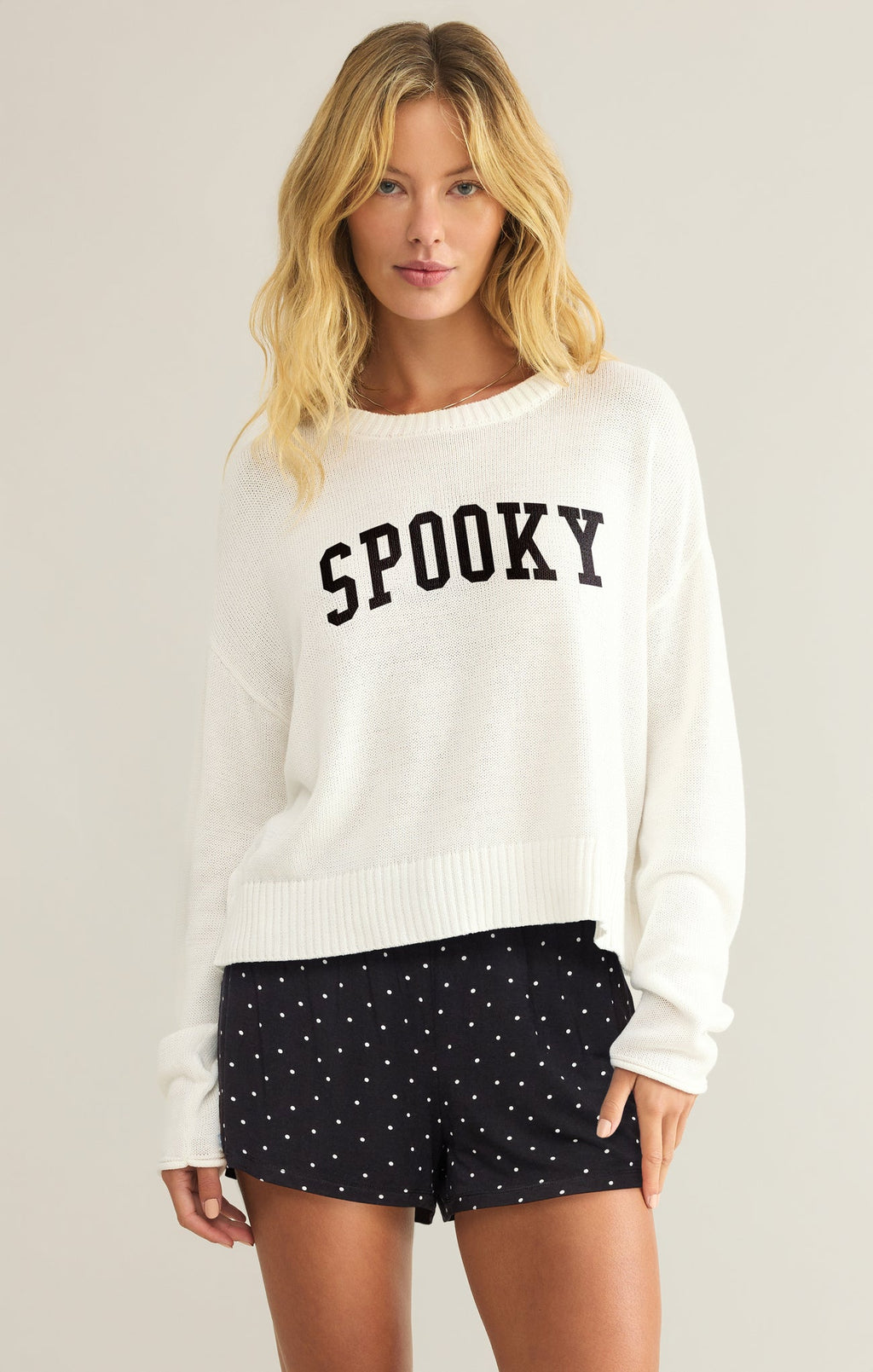 Women's White Spooky Sweater Halloween Pullover
