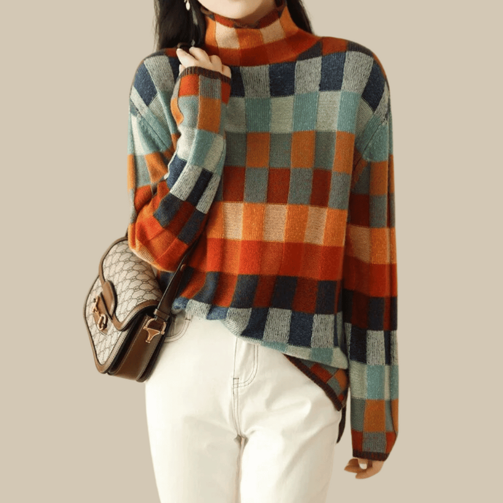Women's Soft Cashmere Turtleneck Sweater | Chic Patchwork Winter Pullover