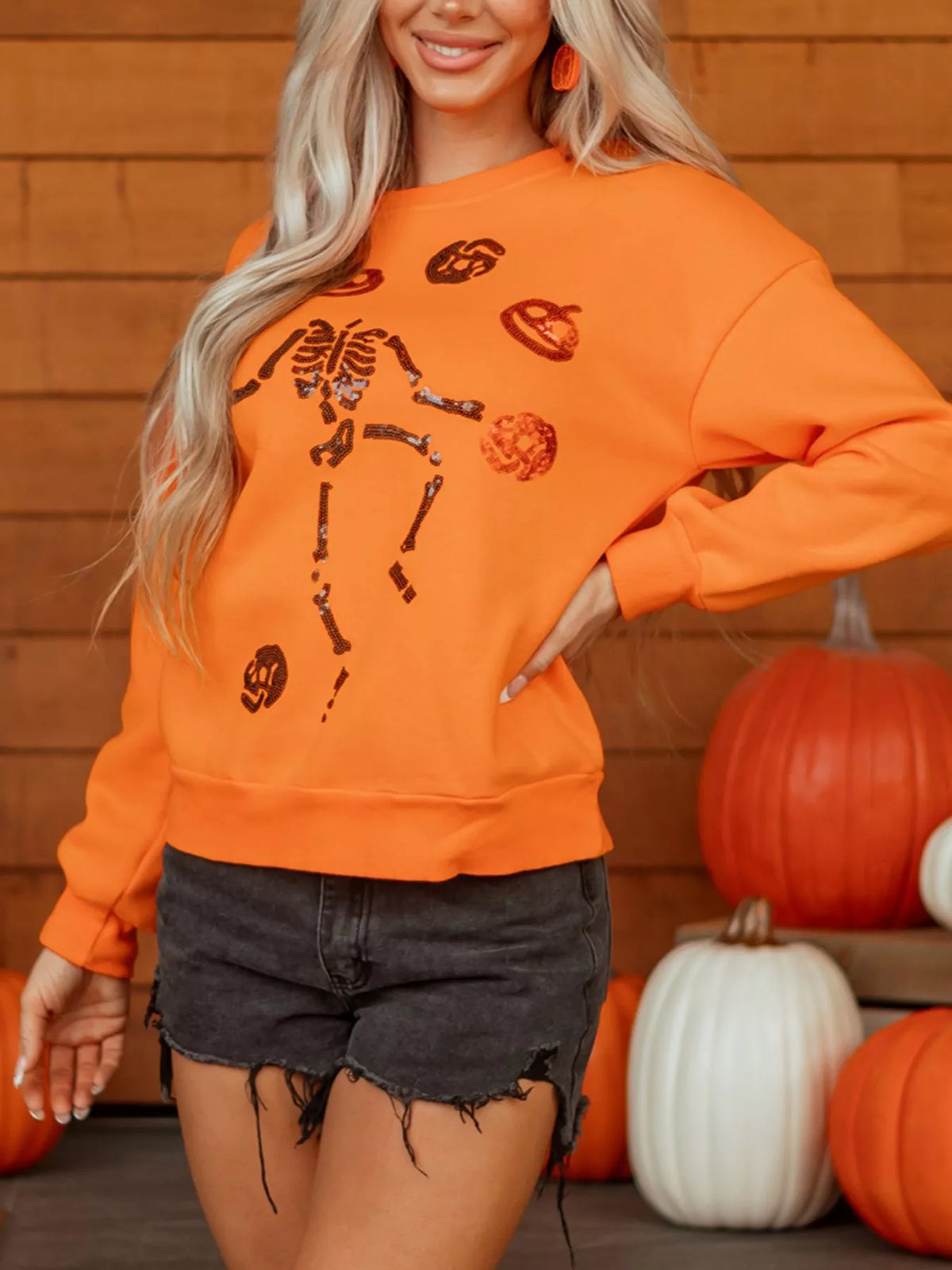 Women's Dancing Critters Sequin Halloween Crewneck Sweatshirt