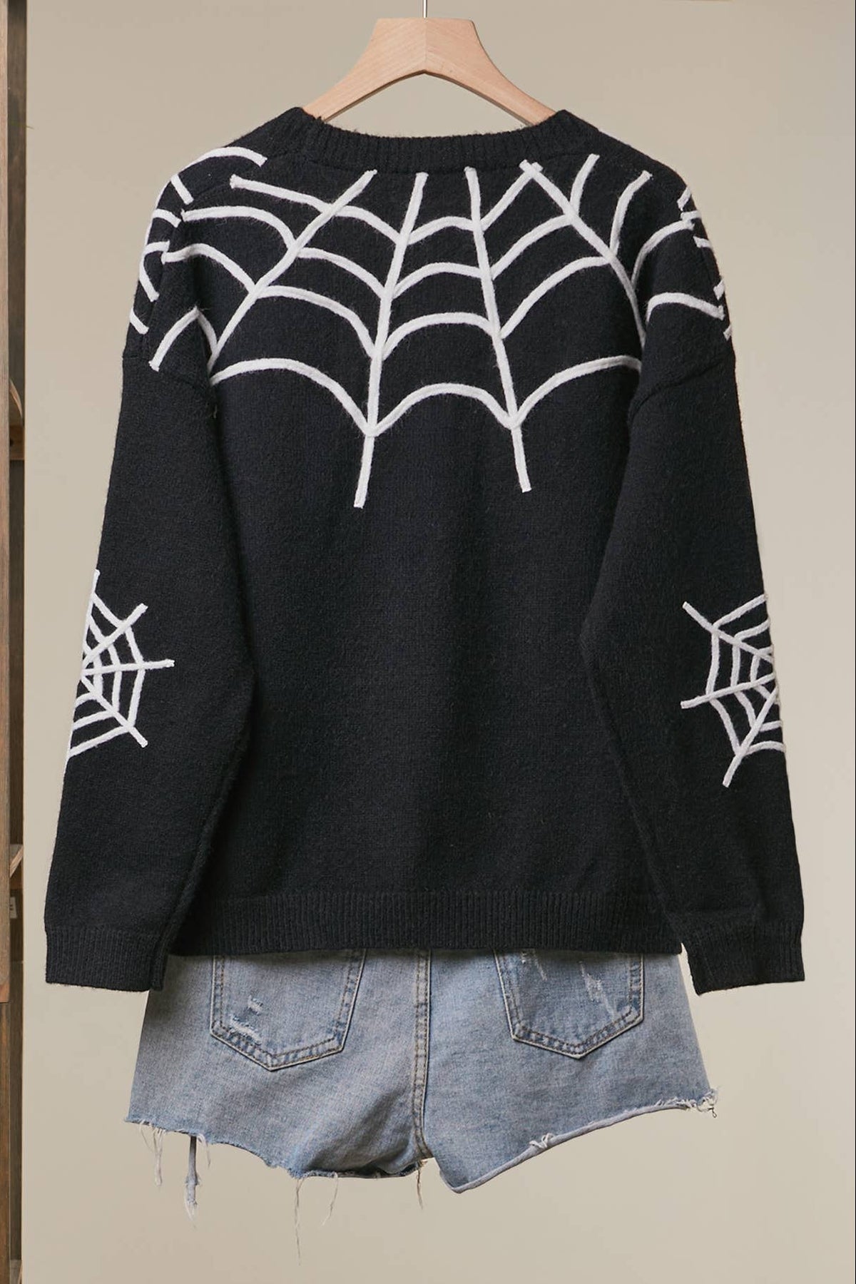 Women's Black Cardigan - Spider Web V-Neck Halloween Sweater