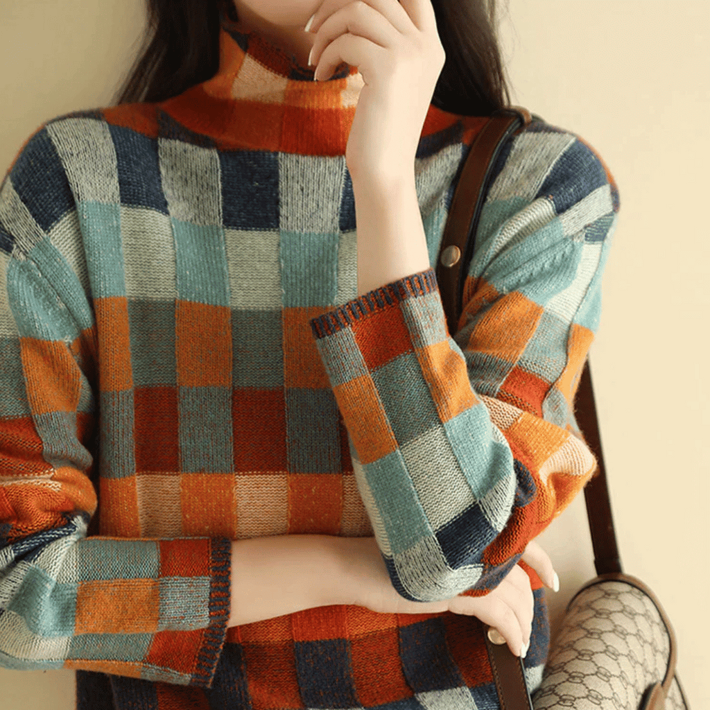 Women's Soft Cashmere Turtleneck Sweater | Chic Patchwork Winter Pullover