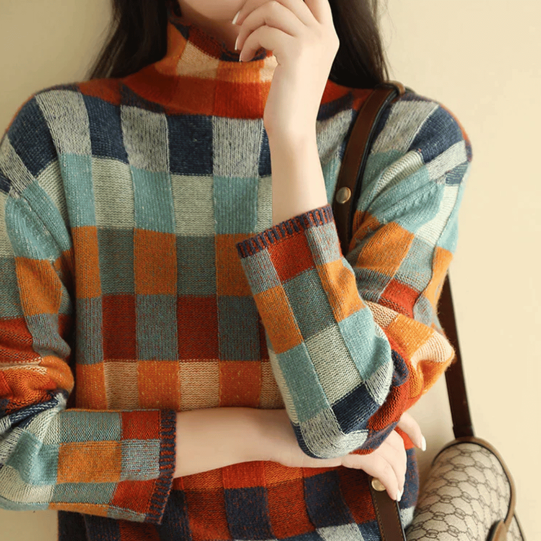 Women's Soft Cashmere Turtleneck Sweater | Chic Patchwork Winter Pullover