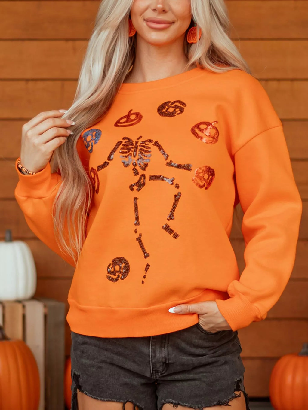 Women's Dancing Critters Sequin Halloween Crewneck Sweatshirt
