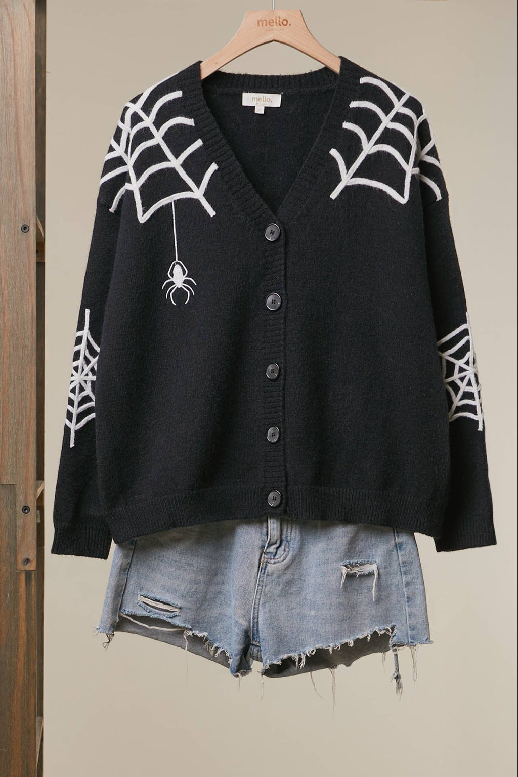 Women's Black Cardigan - Spider Web V-Neck Halloween Sweater
