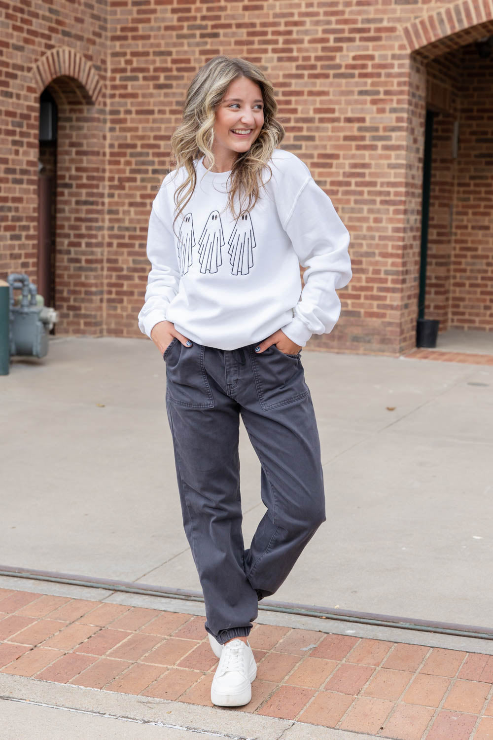 Women's Ghost Cotton Blend Halloween Sweatshirt