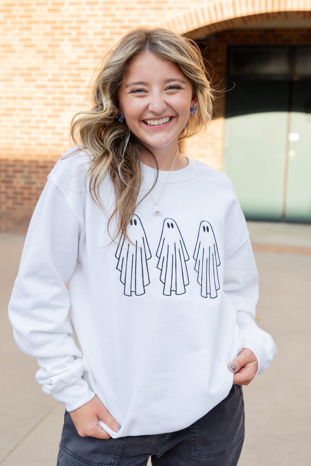 Women's Ghost Cotton Blend Halloween Sweatshirt