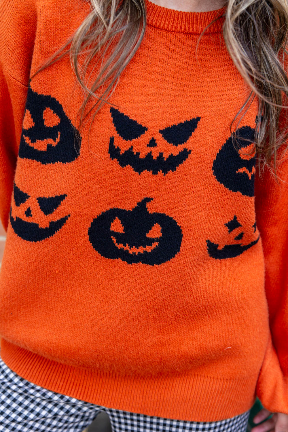 Pumpkin Lane Orange and Black Balloon Sleeve Pumpkin Halloween Sweater