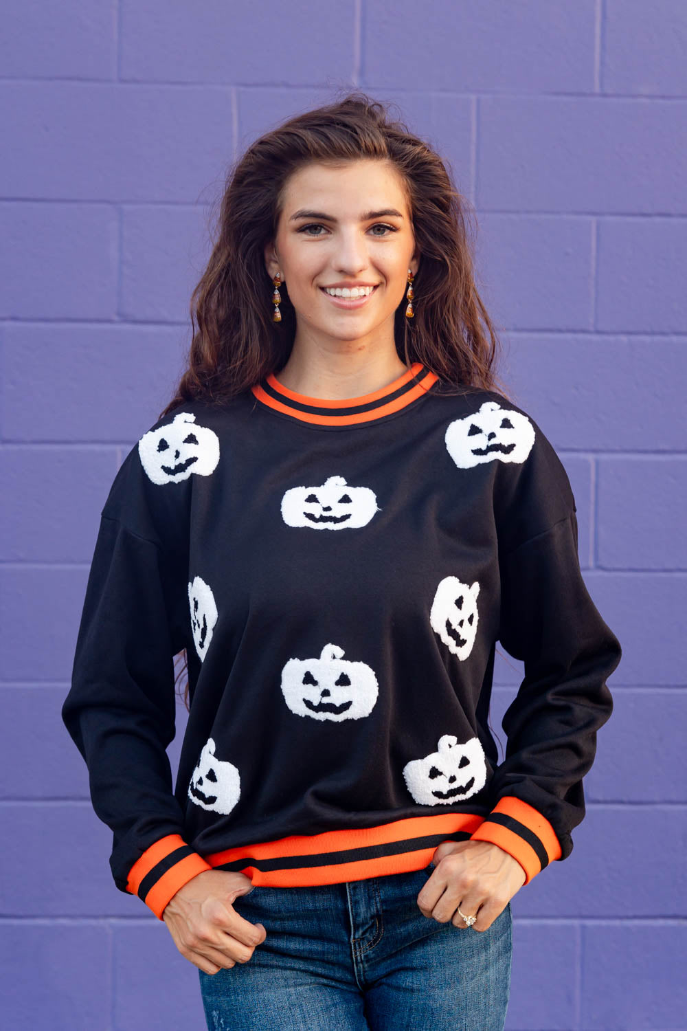 Jack-o-Lantern Patch Knit Pumpkin Halloween Top