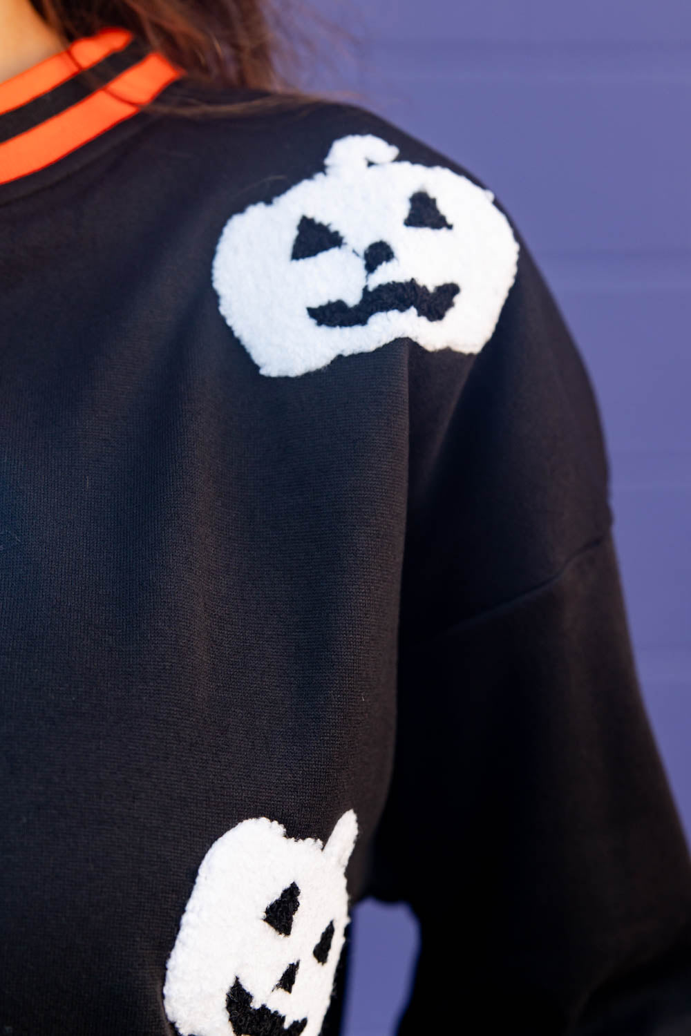 Jack-o-Lantern Patch Knit Pumpkin Halloween Top