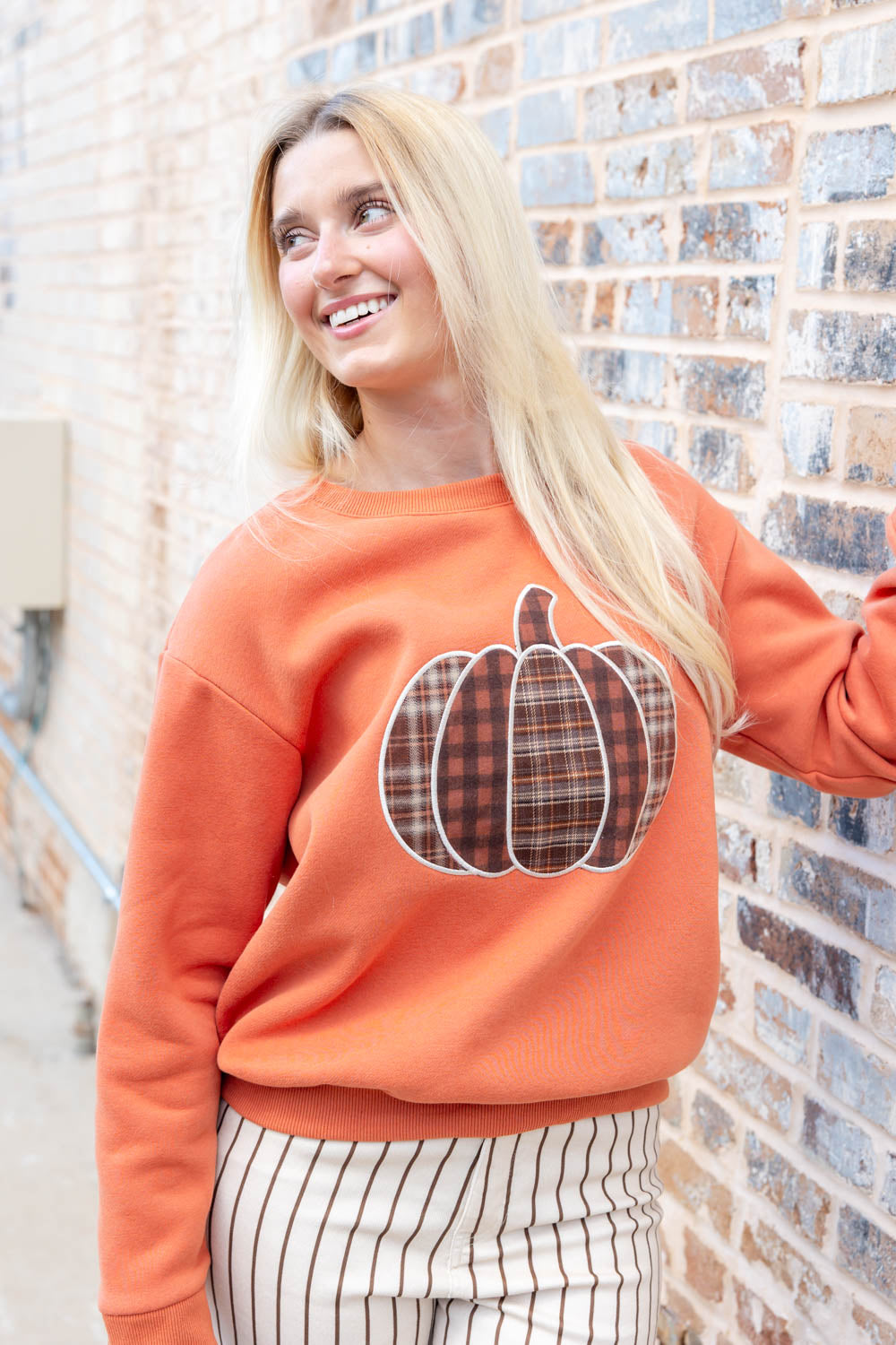 Patchwork Pumpkin Embroidered Halloween Pullover