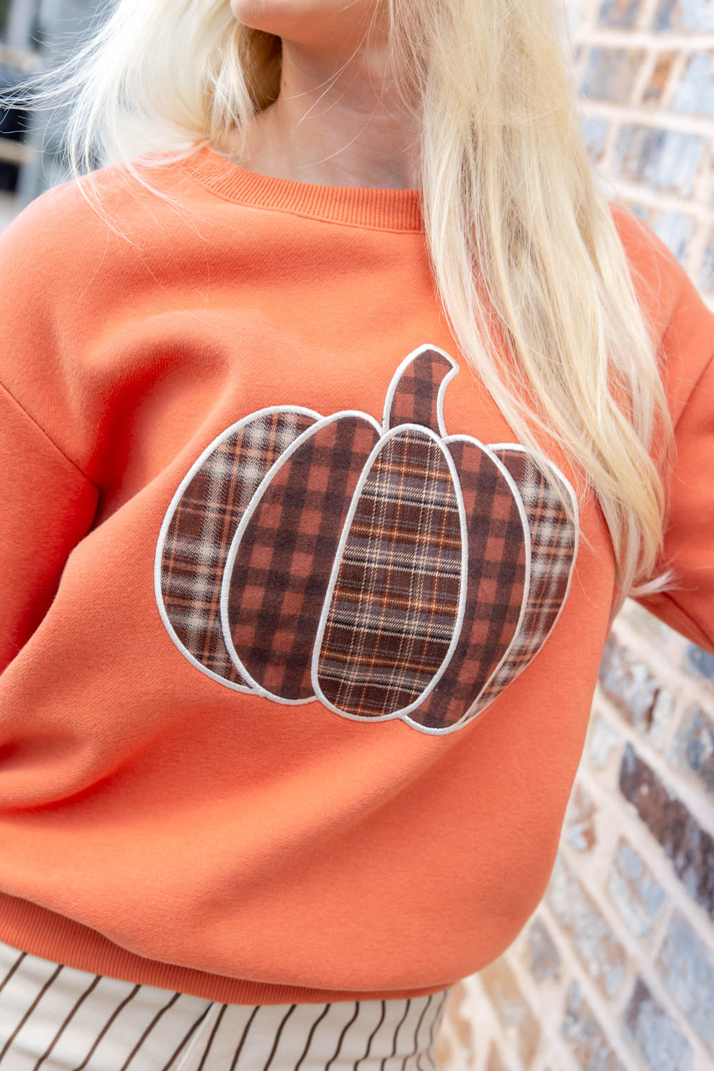 Patchwork Pumpkin Embroidered Halloween Pullover