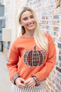 Patchwork Pumpkin Embroidered Halloween Pullover