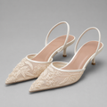 Women's Embroidered Mesh Slingback Kitten Heels | Pointed Toe Dress Shoes