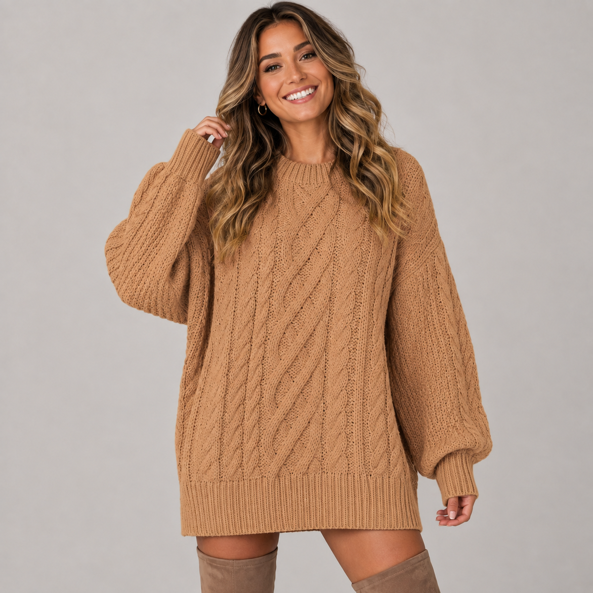 Women's Oversized Cable Knit Jumper Dress | Chunky Long Sleeve Sweater Dress