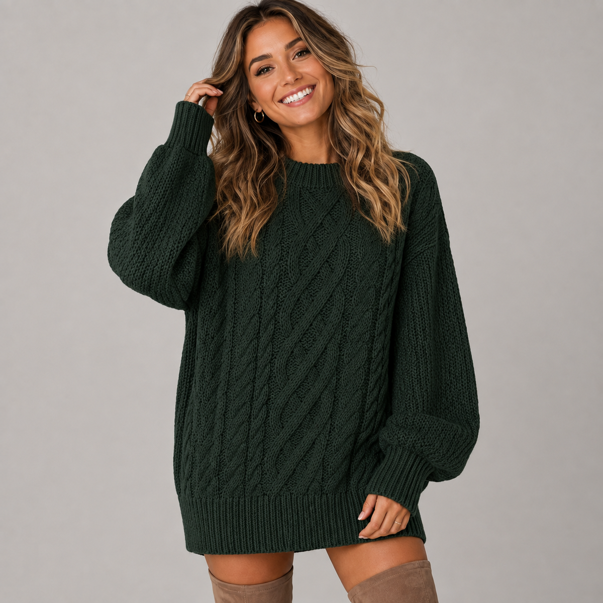 Women's Oversized Cable Knit Jumper Dress | Chunky Long Sleeve Sweater Dress