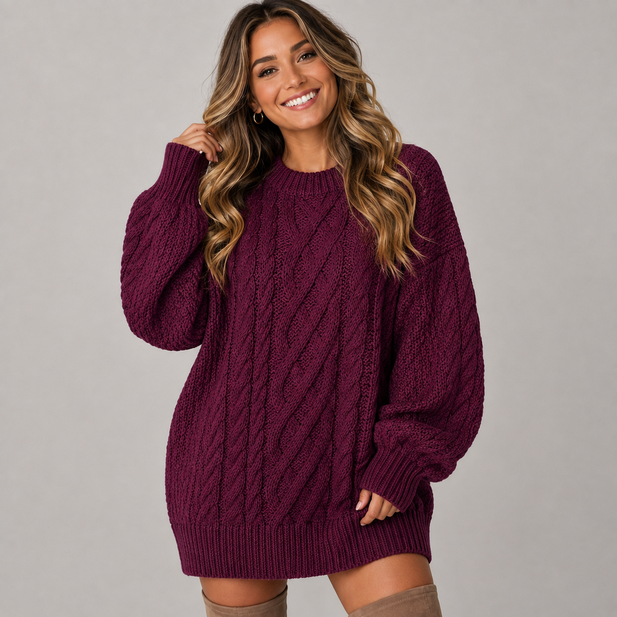 Women's Oversized Cable Knit Jumper Dress | Chunky Long Sleeve Sweater Dress