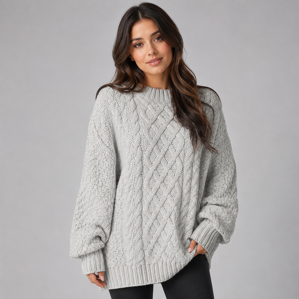 Women's Oversized Cable Knit Jumper Dress | Chunky Long Sleeve Sweater Dress