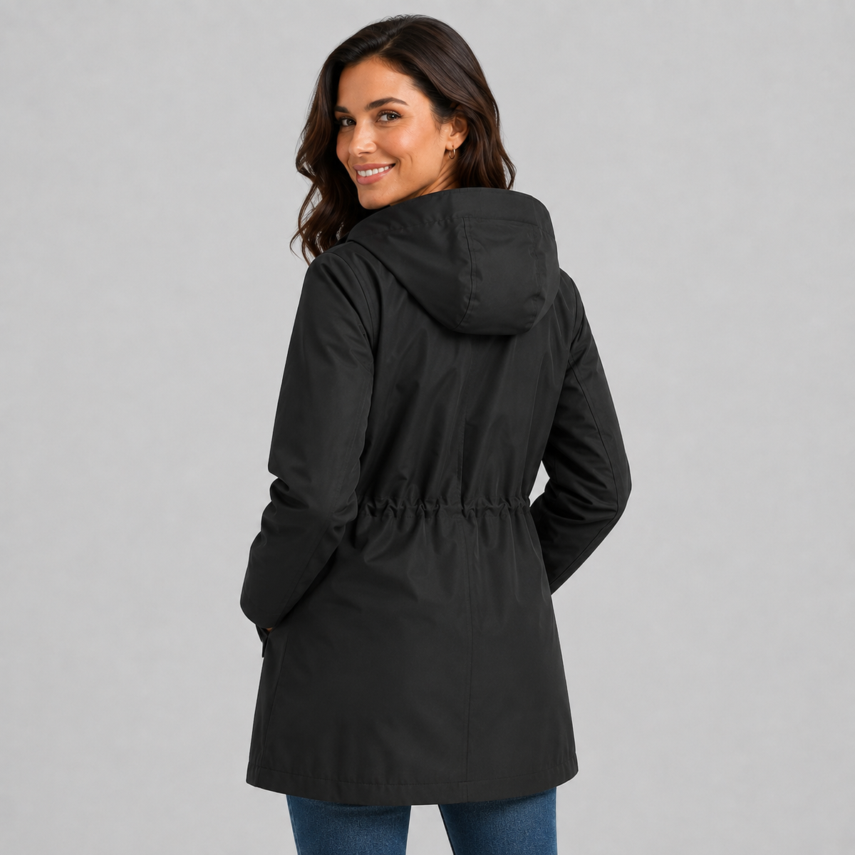 Women's Hooded Raincoat | Lightweight Check-Lined Waterproof Jacket