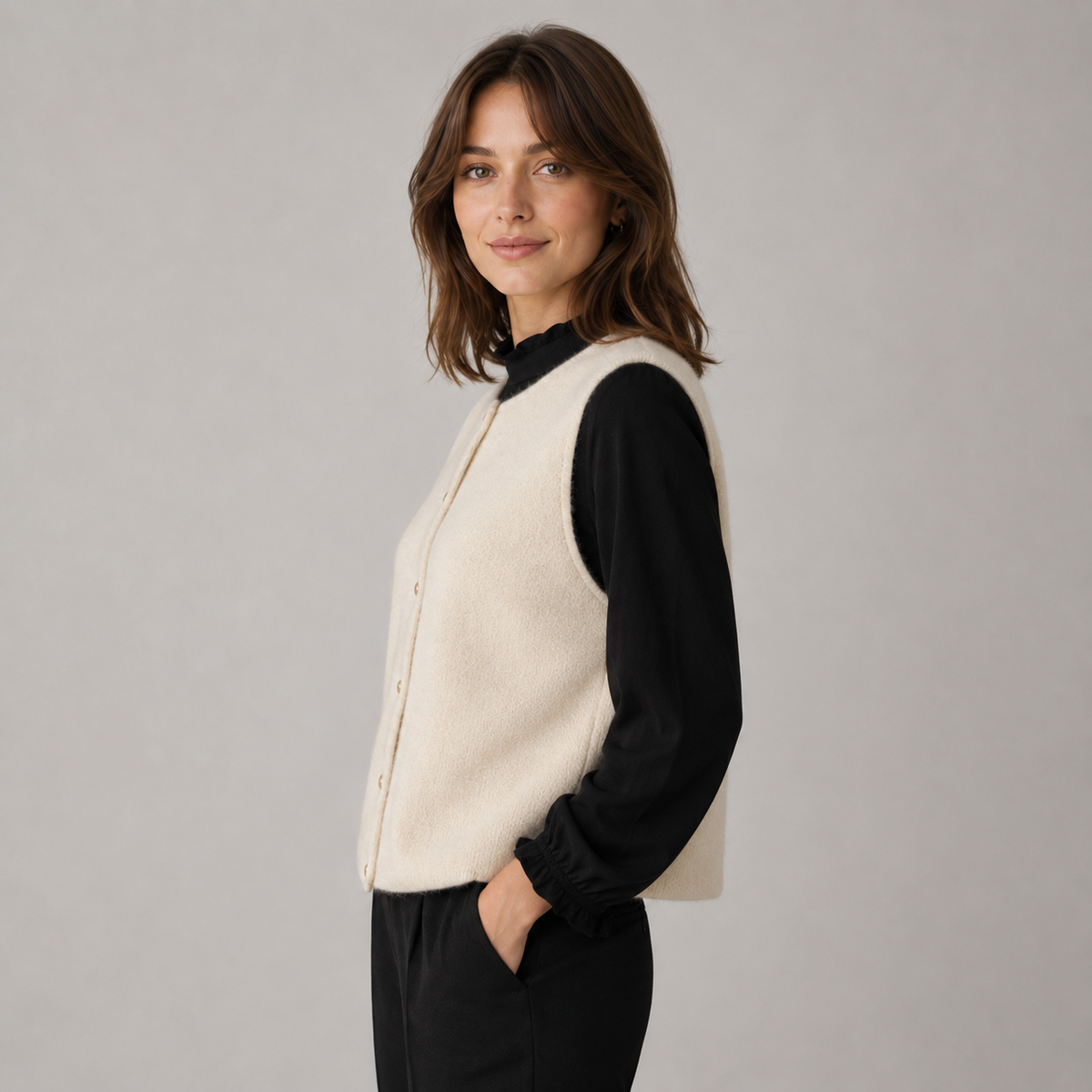Women's Button-Front Round Neck Knitted Sweater Vest