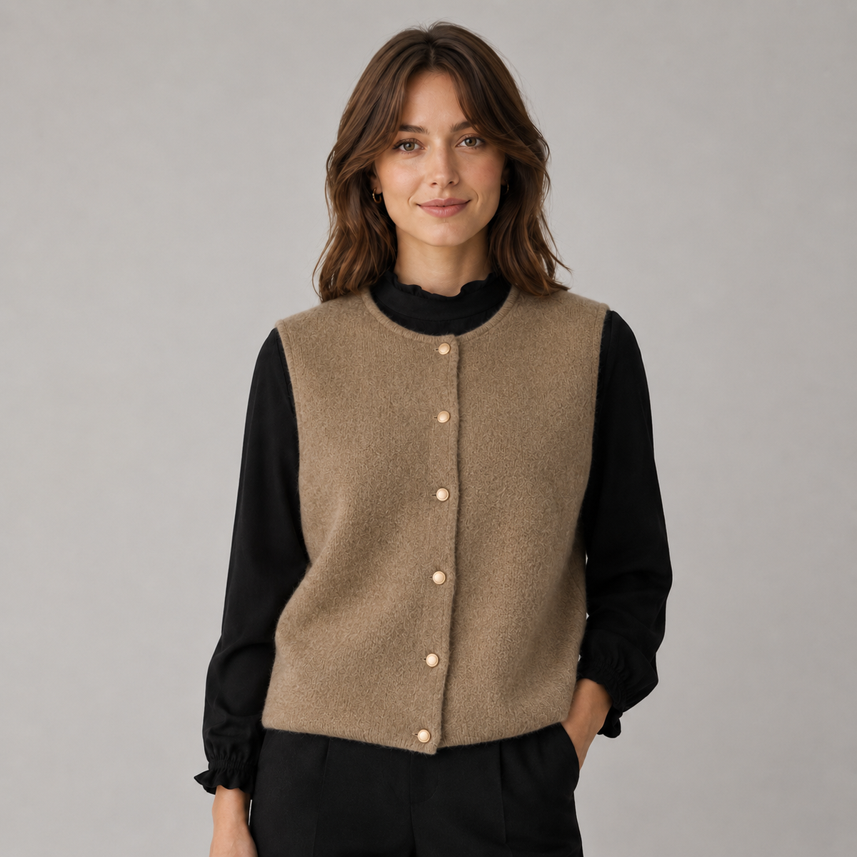 Women's Button-Front Round Neck Knitted Sweater Vest