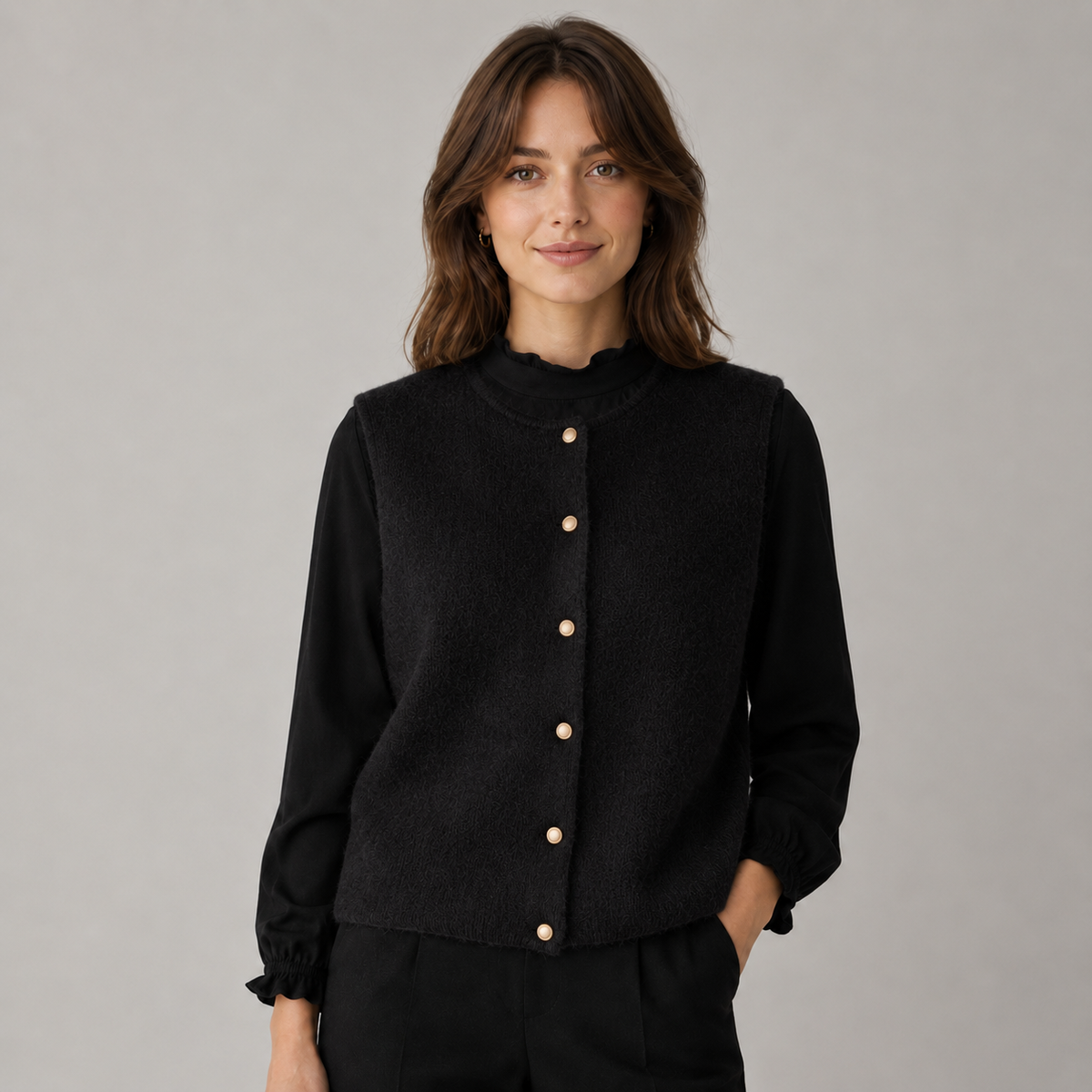 Women's Button-Front Round Neck Knitted Sweater Vest