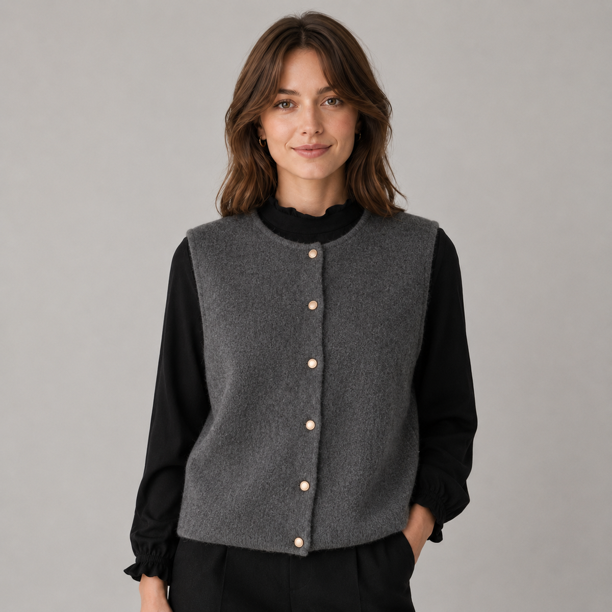 Women's Button-Front Round Neck Knitted Sweater Vest