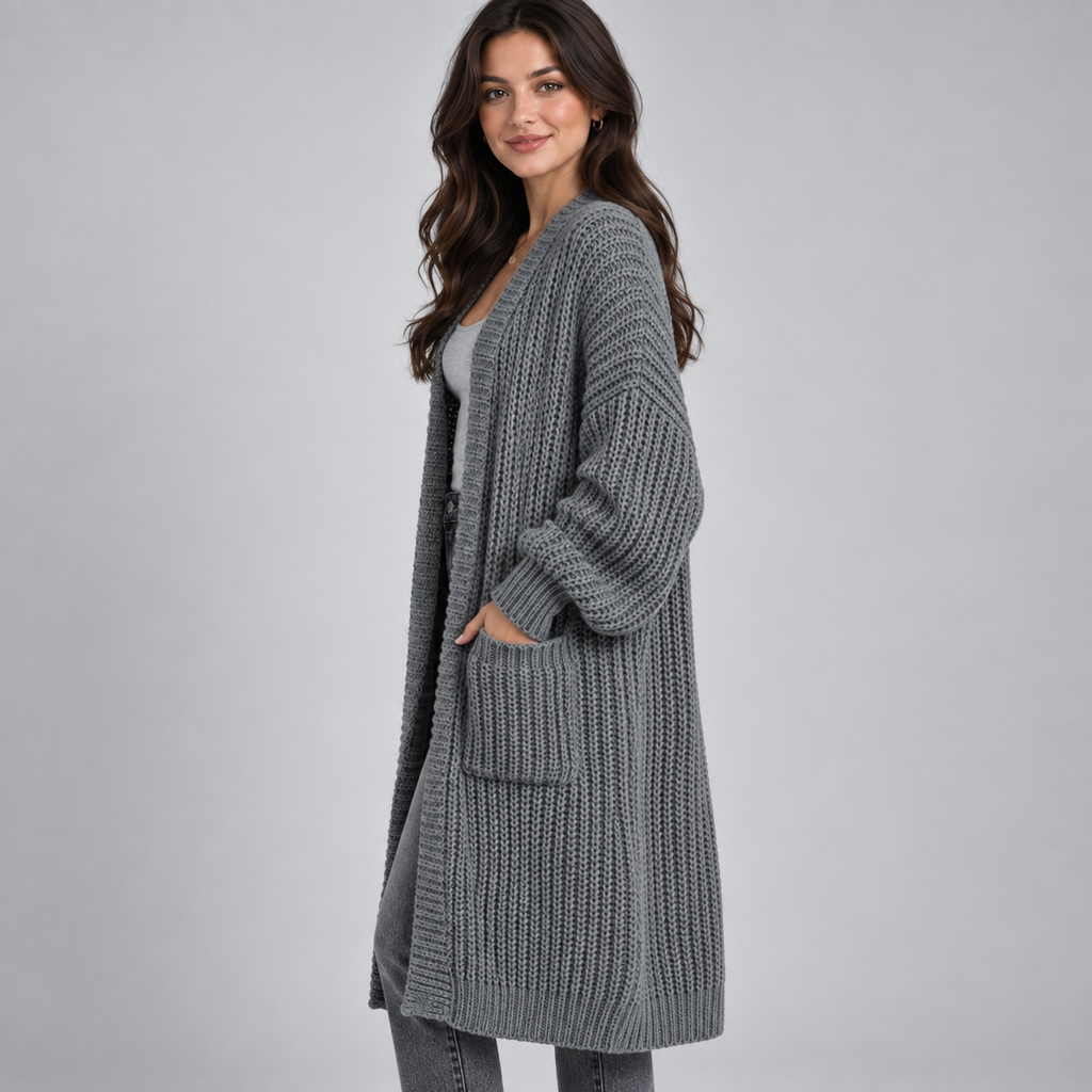 Women's Longline Chunky Knit Open Front Cardigan