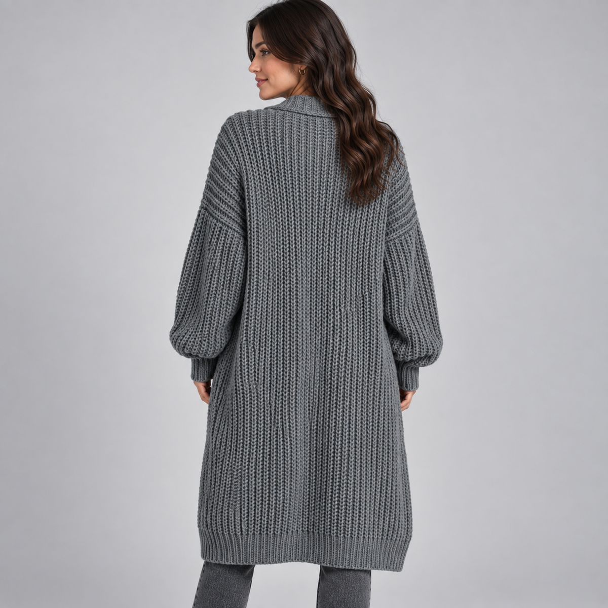 Women's Longline Chunky Knit Open Front Cardigan