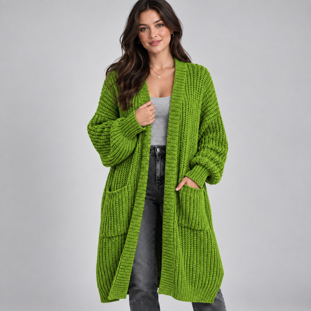 Women's Longline Chunky Knit Open Front Cardigan