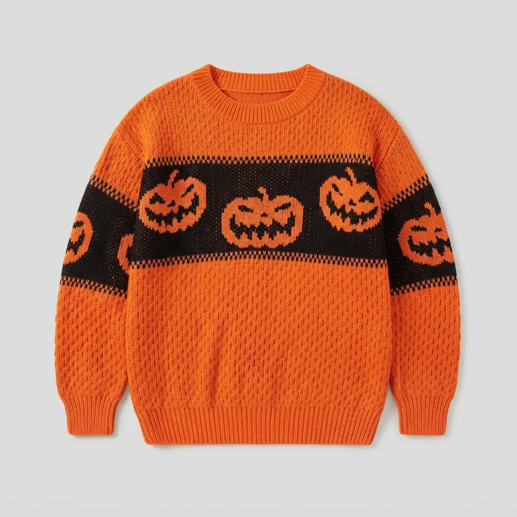 Halloween Jack-o-Lantern Knit Pullover Sweater & Spooky Fall Top