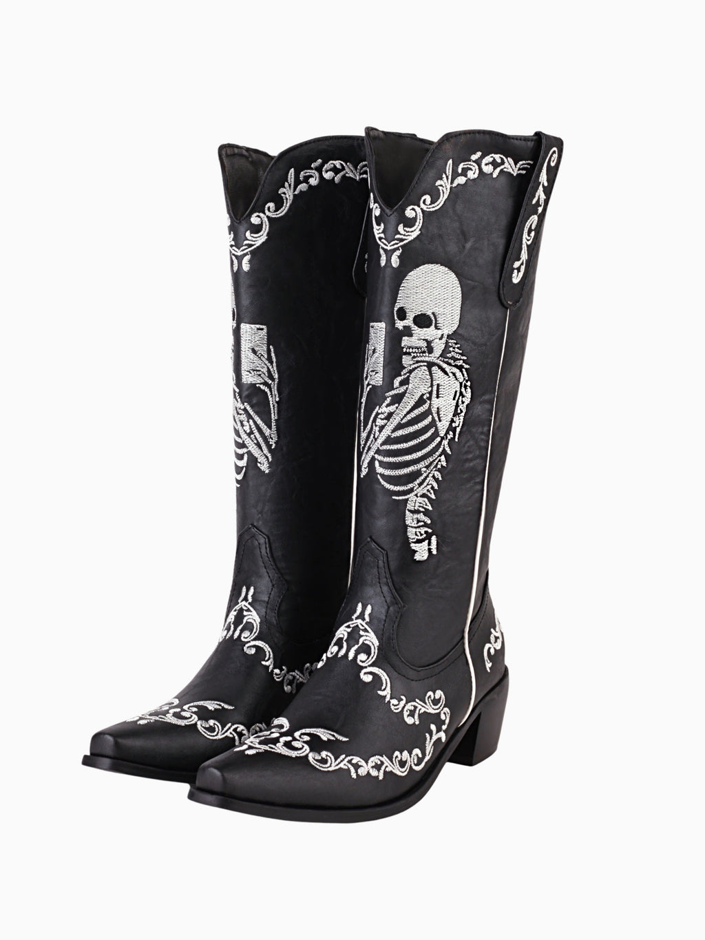 all Skeleton Embroidered Black and White Cowgirl Boots - Gothic Western & Halloween Boots