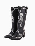 all Skeleton Embroidered Black and White Cowgirl Boots - Gothic Western & Halloween Boots
