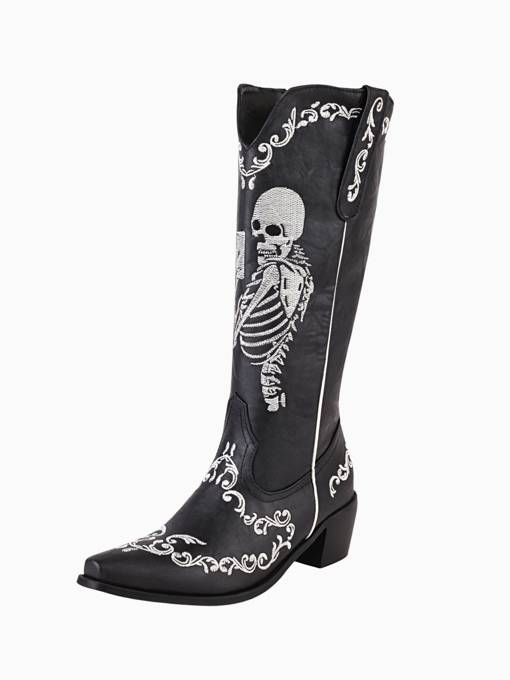 all Skeleton Embroidered Black and White Cowgirl Boots - Gothic Western & Halloween Boots