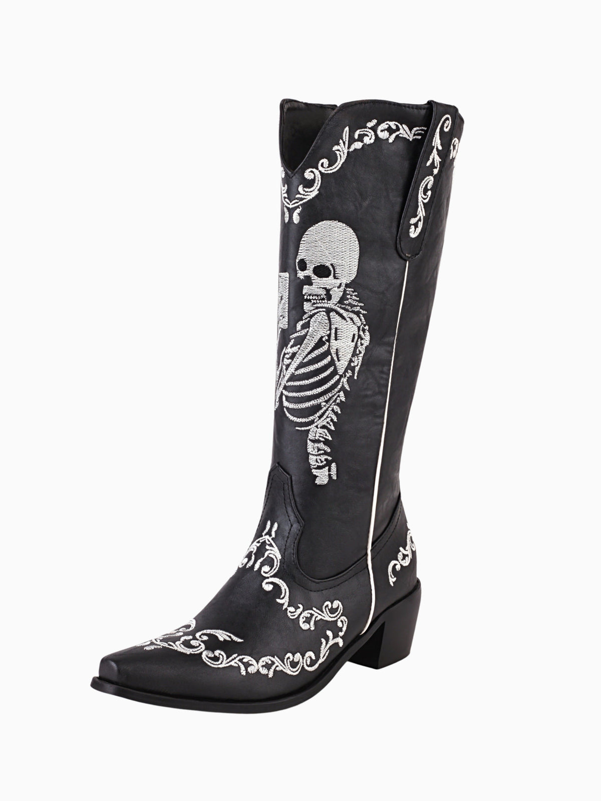 all Skeleton Embroidered Black and White Cowgirl Boots - Gothic Western & Halloween Boots