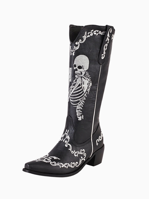 all Skeleton Embroidered Black and White Cowgirl Boots - Gothic Western & Halloween Boots