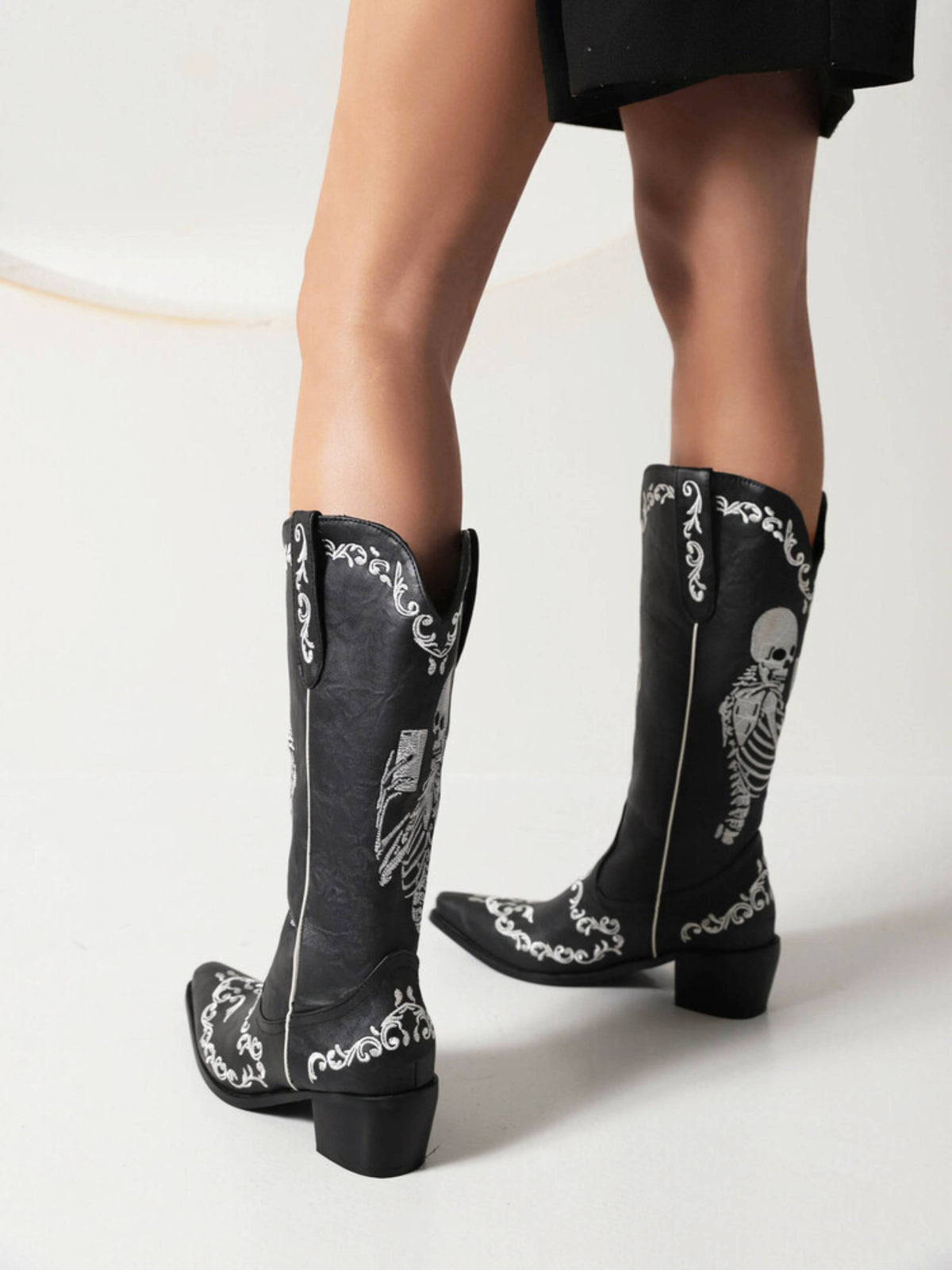 all Skeleton Embroidered Black and White Cowgirl Boots - Gothic Western & Halloween Boots