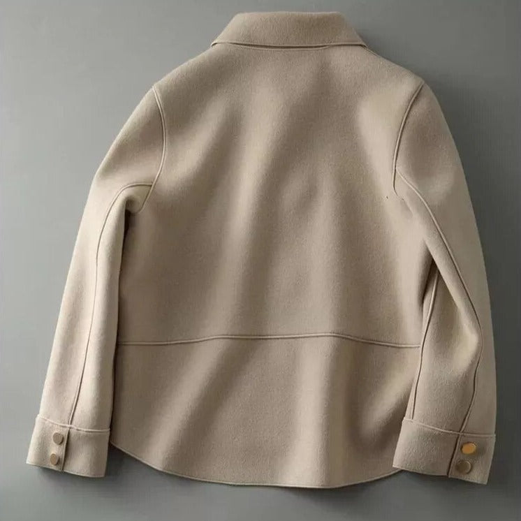 Women's Beige Button Front Fitted Winter Coat – Lined Warm Outerwea