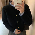 Women's Cropped Knit Cardigan with Gold Buttons - Structured Short Sweater Jacket