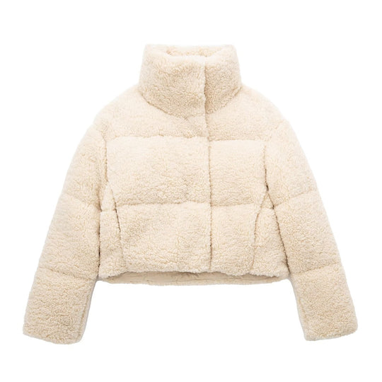 Women's Beige Oversized Teddy Texture Winter Coat – Warm Outerwear