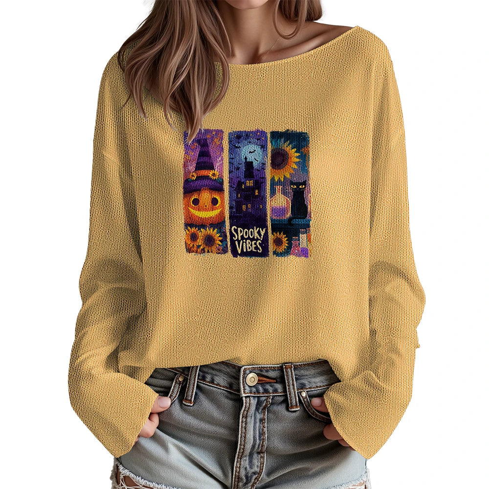 Women's Long-Sleeve Knit Halloween Streetwear Pullover Sweater & Festival Merch