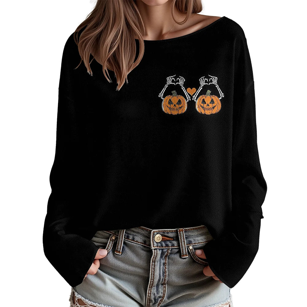 Women's Long-Sleeve Knit Halloween Streetwear Pullover Sweater & Festival Merch