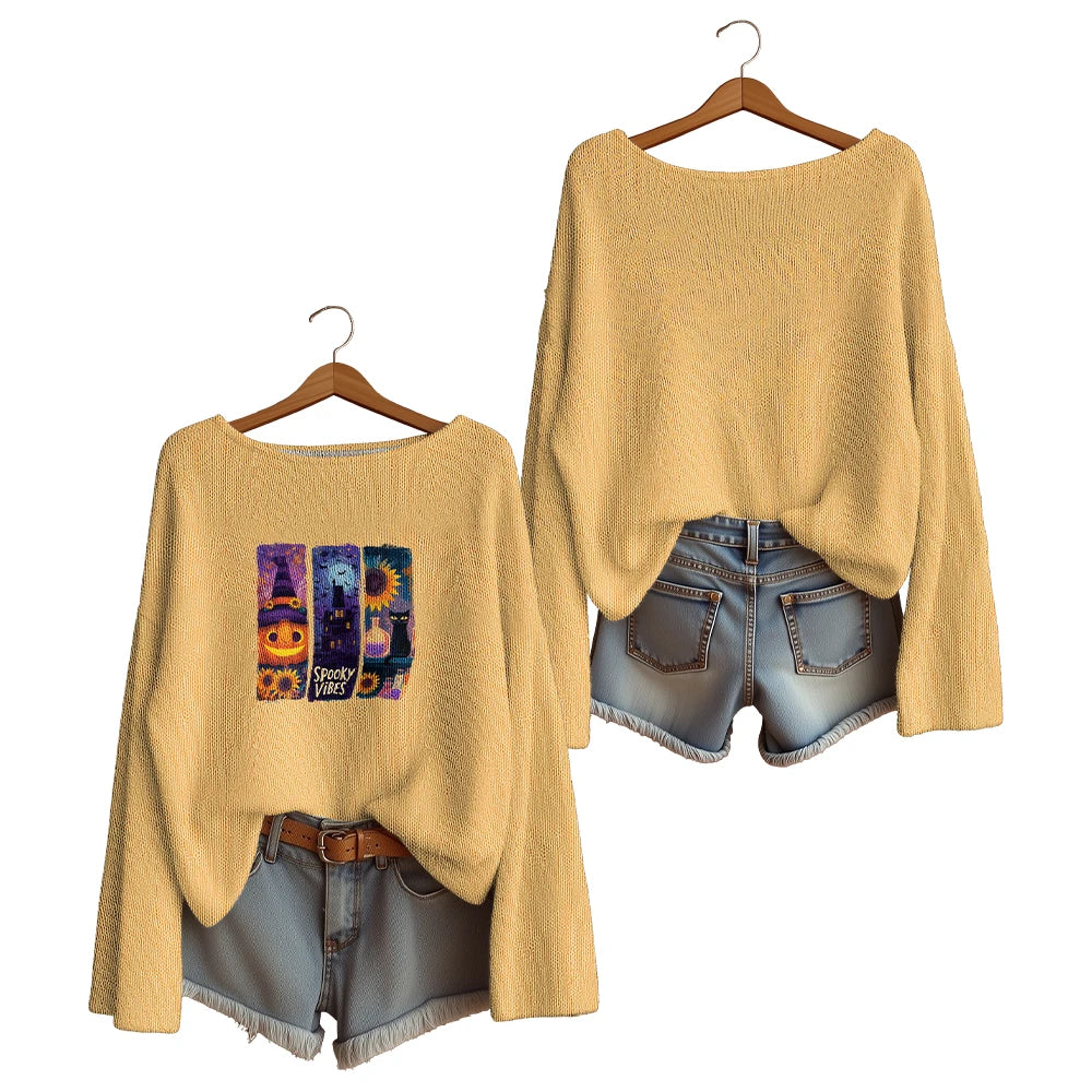 Women's Long-Sleeve Knit Halloween Streetwear Pullover Sweater & Festival Merch