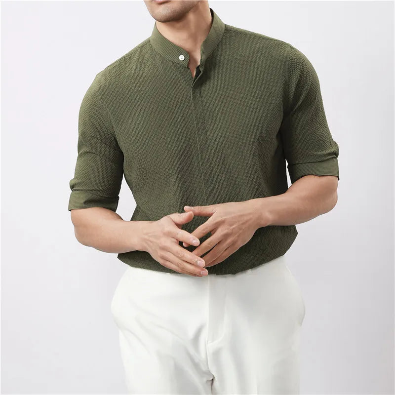Kyoto Woven Band Collar Shirt