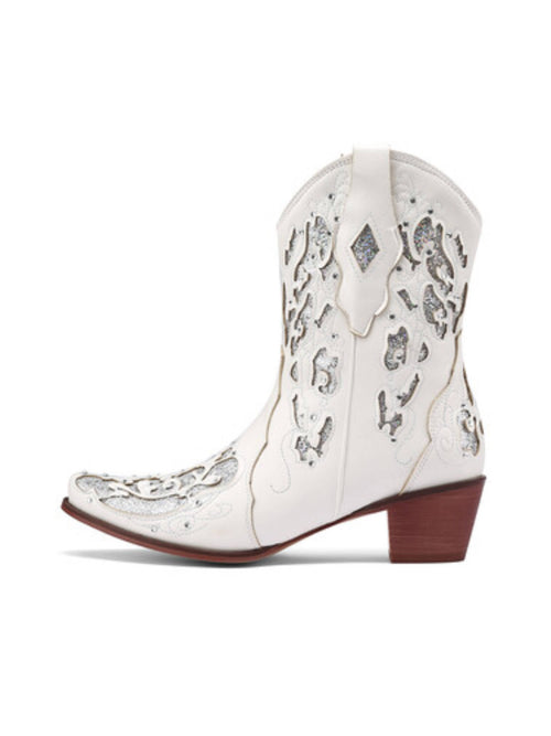 Bolted Boots & White Cowgirl Boots – Snip Toe Western Ankle Boots