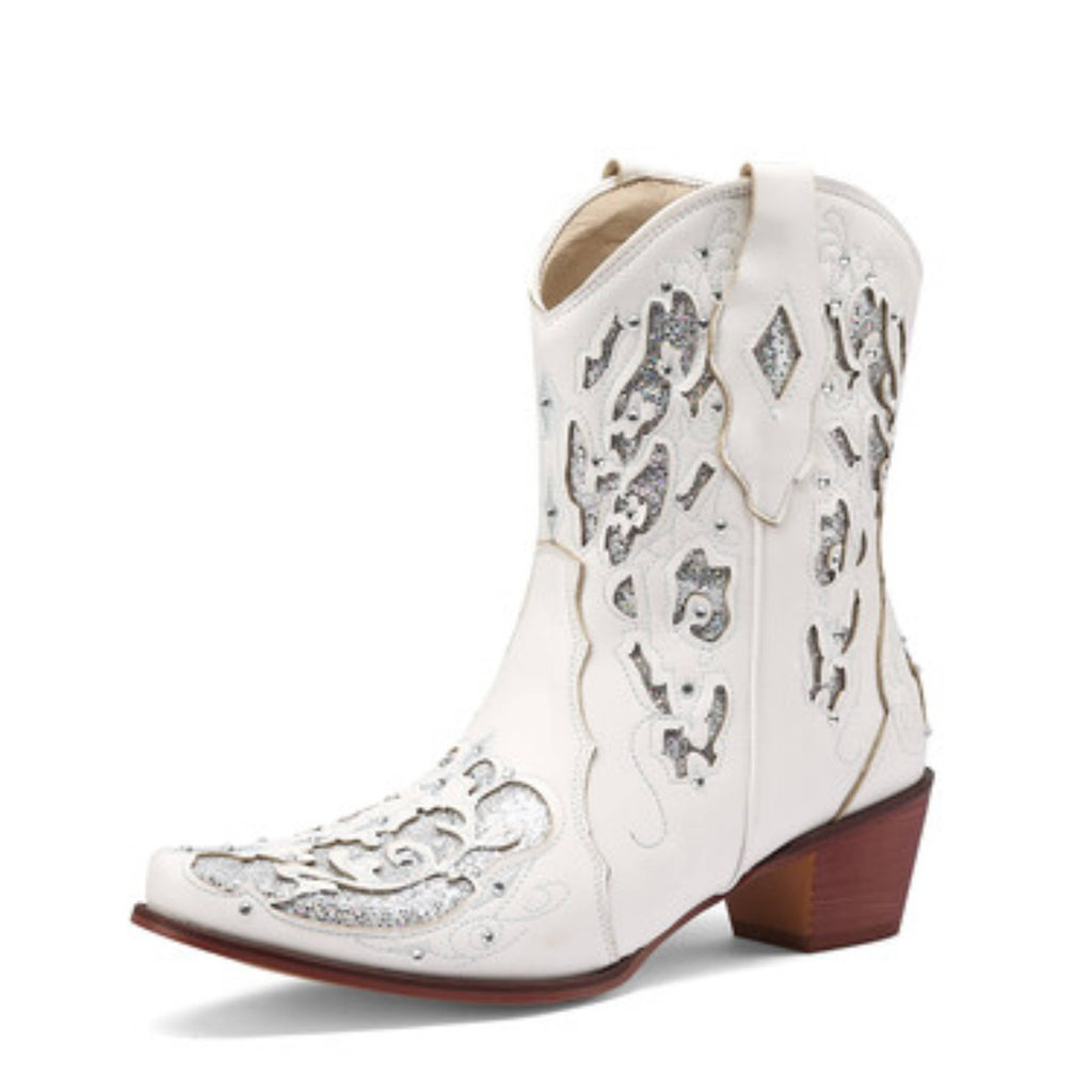 Bolted Boots & White Cowgirl Boots – Snip Toe Western Ankle Boots