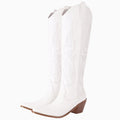 White Cowgirl Boots – Sleek Tall Western Knee-High Bolted Boots with Block Heel