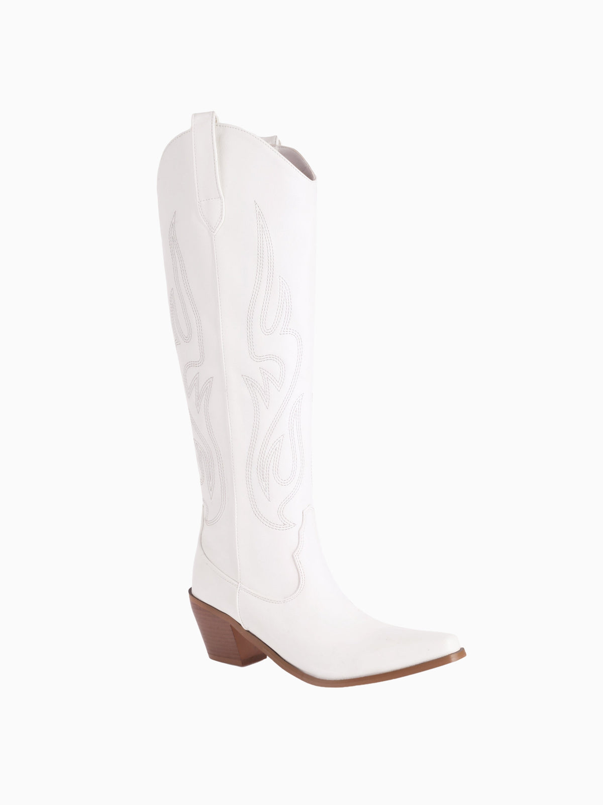 White Cowgirl Boots – Sleek Tall Western Knee-High Bolted Boots with Block Heel