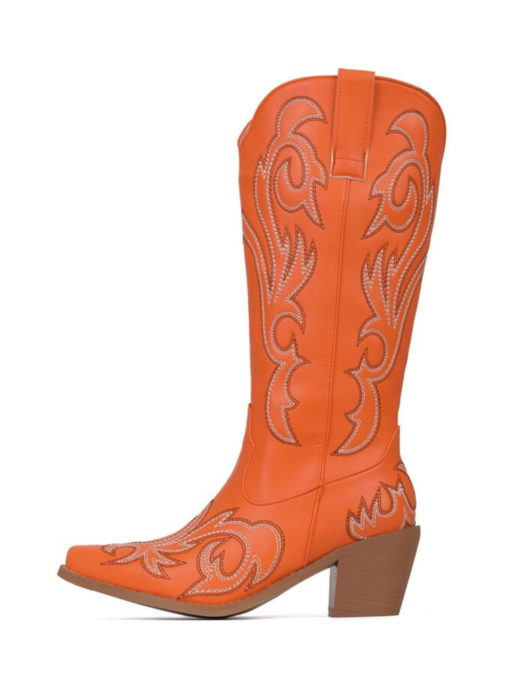 Women's Orange Floral Long Cowgirl Boots